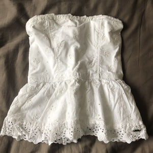 Strapless Embroidery Detailed White Top